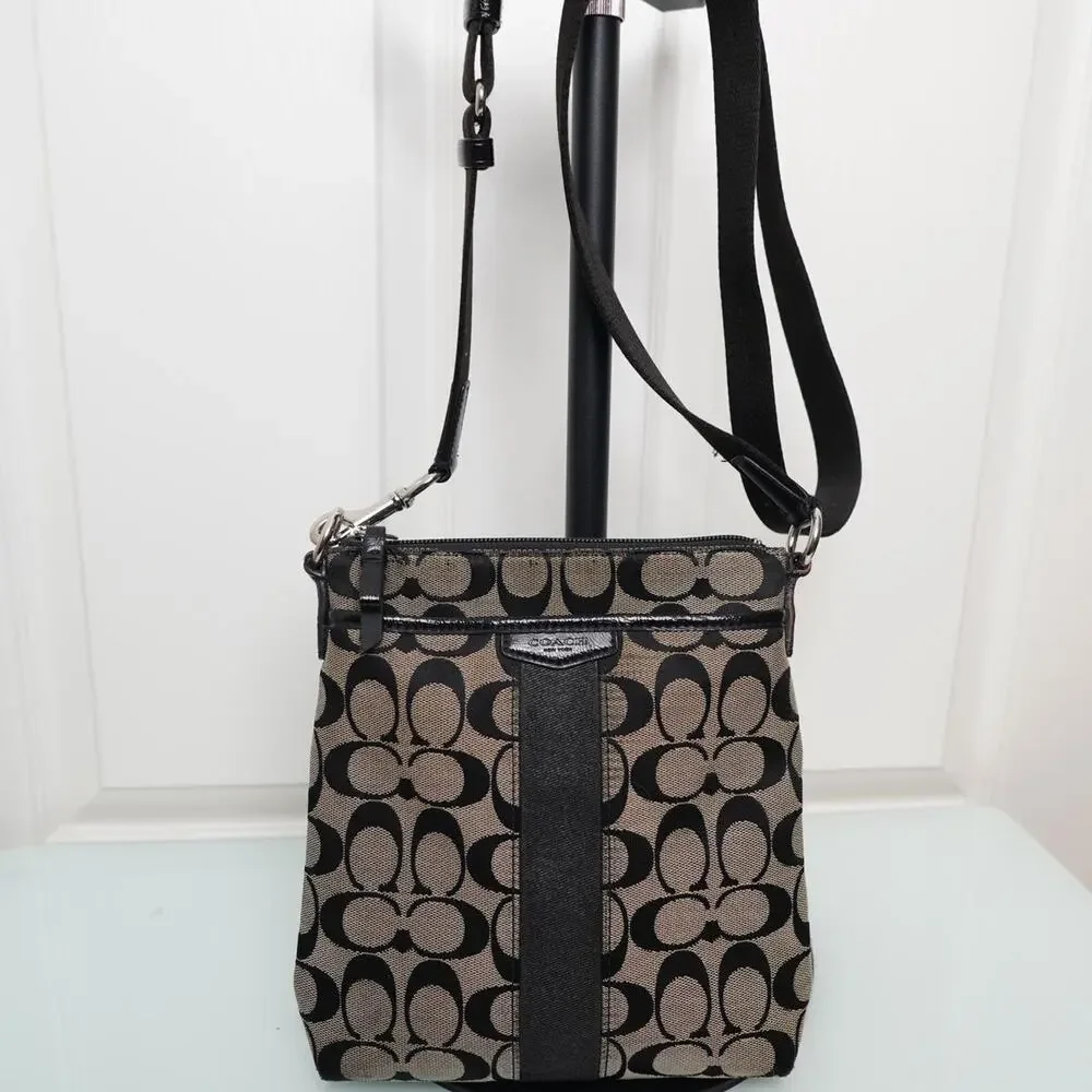 Coach Signature Crossbody Bag Black Tan